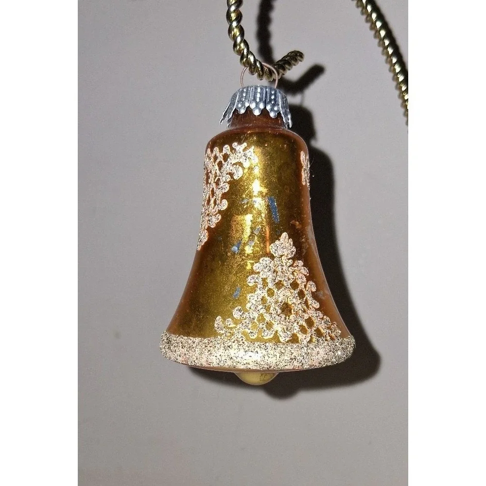 Vintage West Germany Gold Glass Bell Christmas Ornament 3